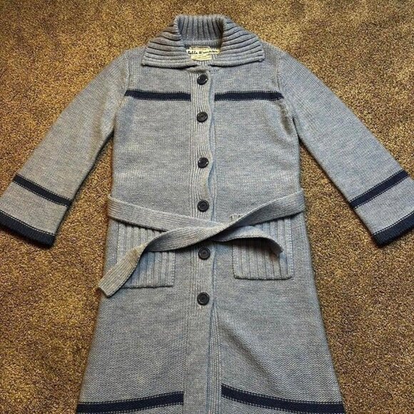 Vintage 70s light blue with navy accents belted knitted sweater‎ dress size M - Picture 1 of 7